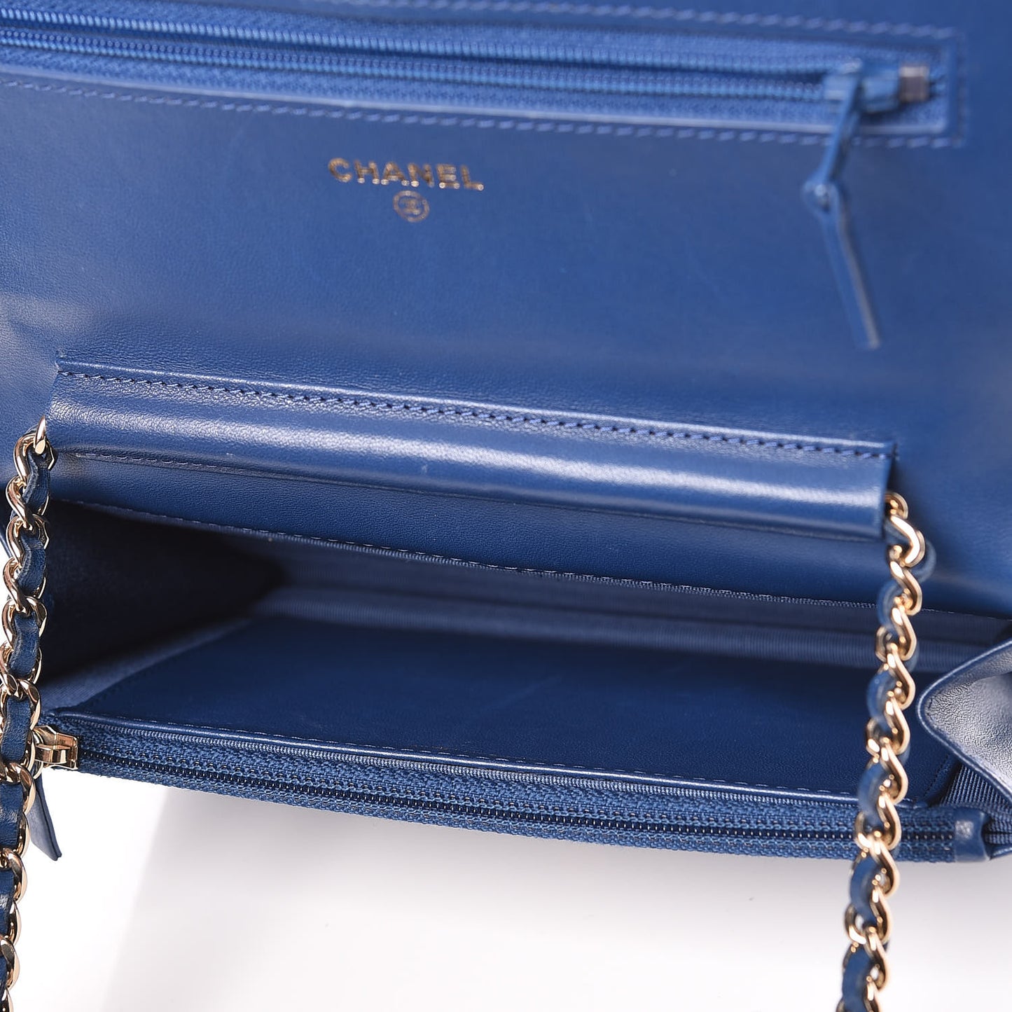 Lambskin Quilted Wallet On Chain WOC Dark Blue
