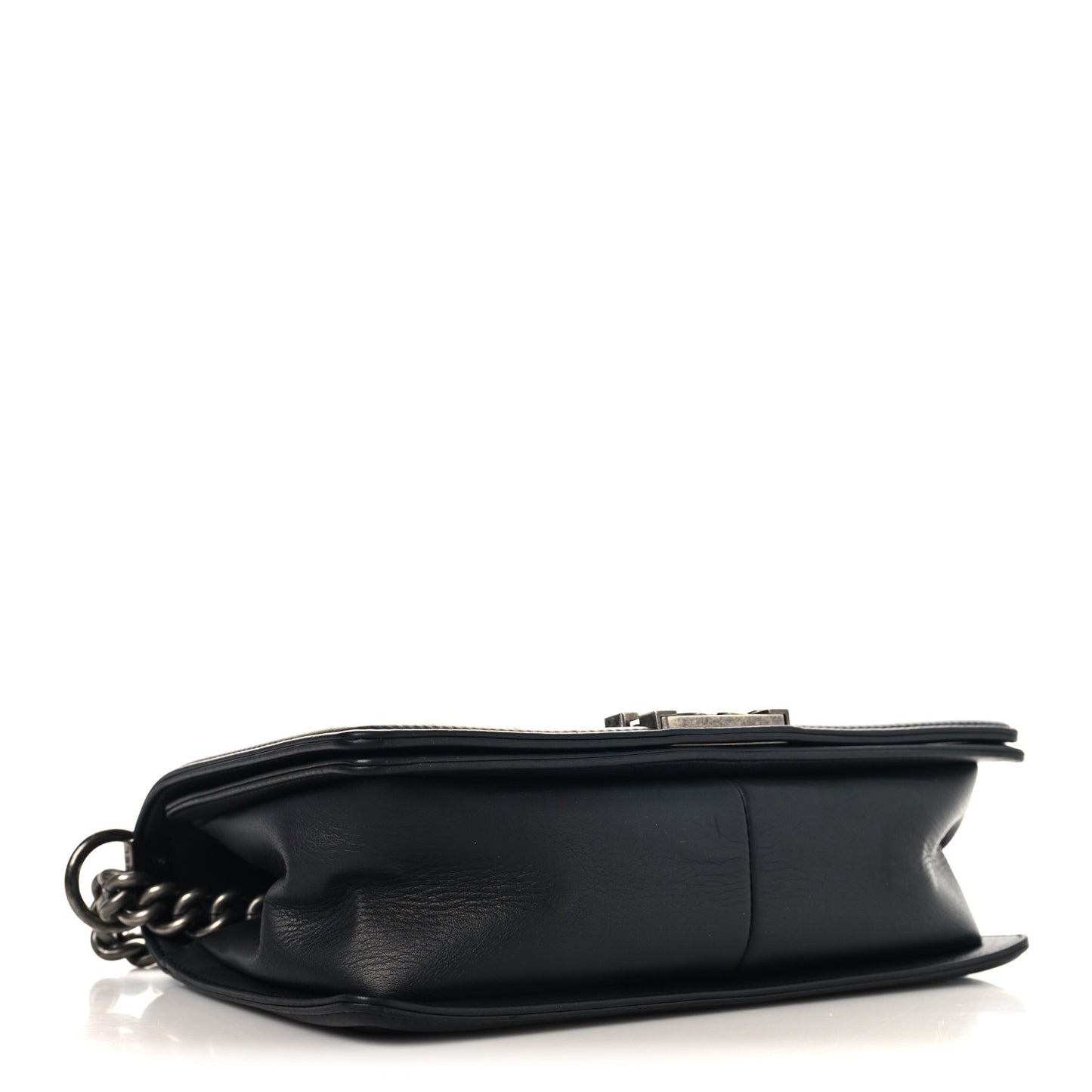 Calfskin Chevron Quilted Medium Chain Boy Flap Black