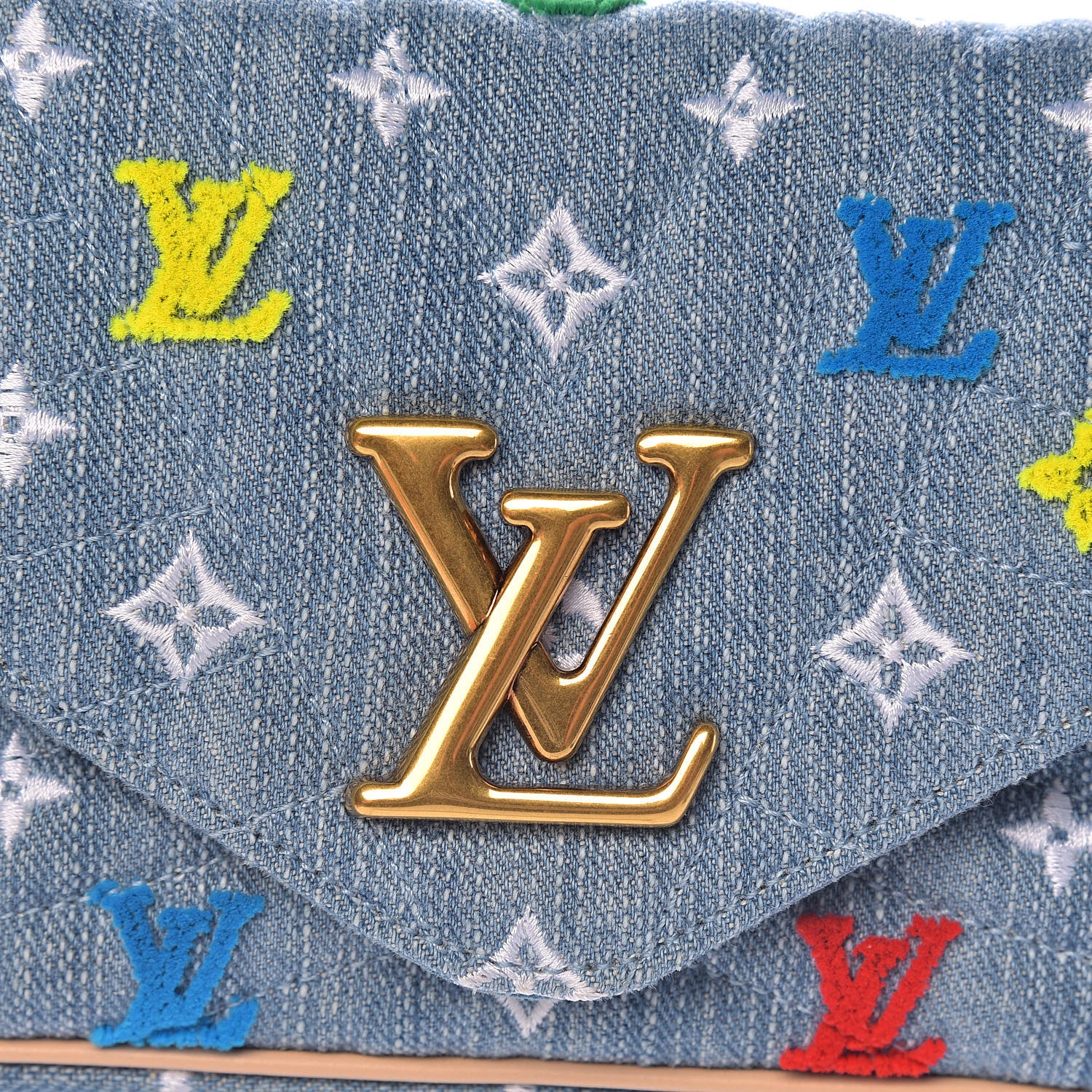 Louis Vuitton Embroidered Monogram Denim New Wave Chain Pochette Blue 12 of 13