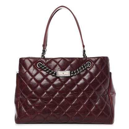 Chanel Glazed Calfskin Quilted Large Nameplate Shopping Tote Burgundy 1 of 11