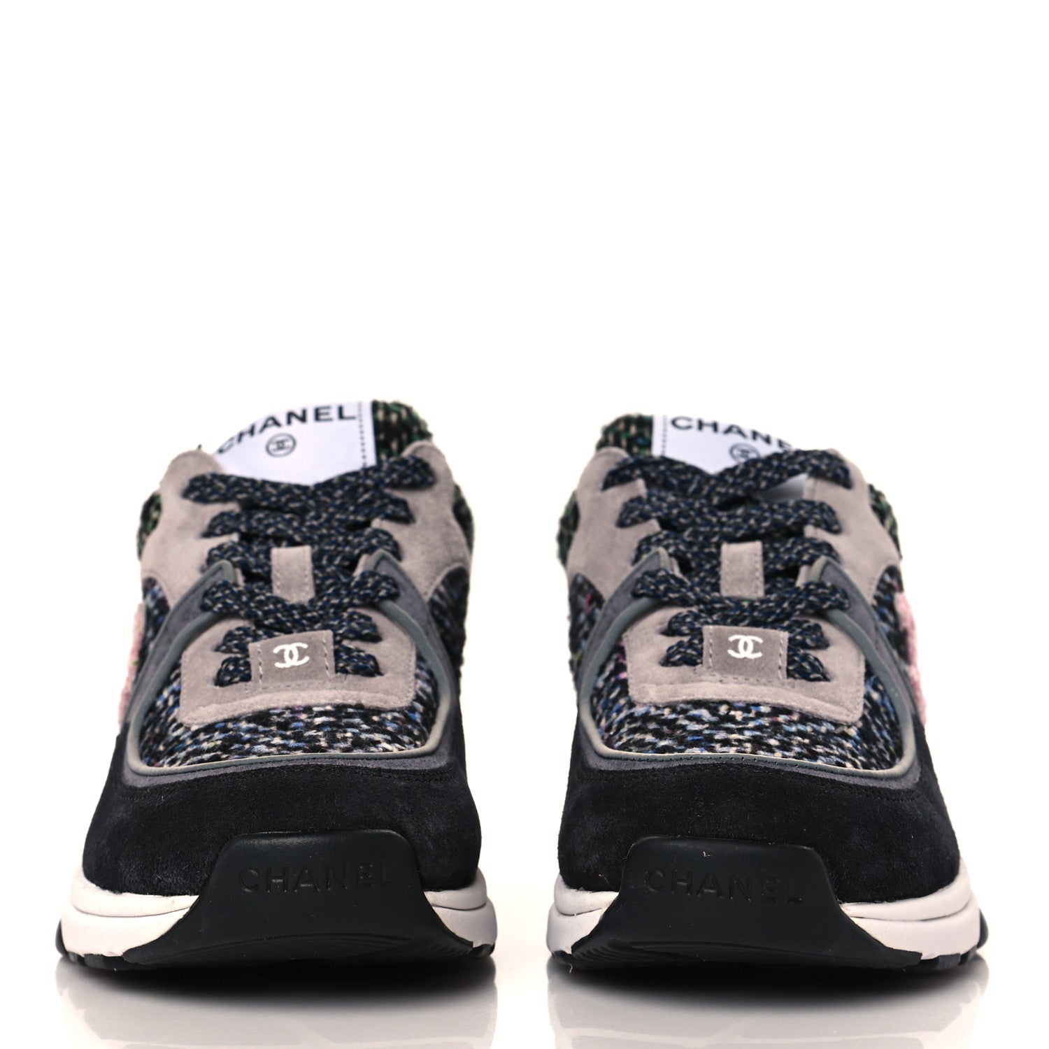 Chanel Tweed Suede CC Sneakers 36.5 Grey Pink Multicolor 2 of 8