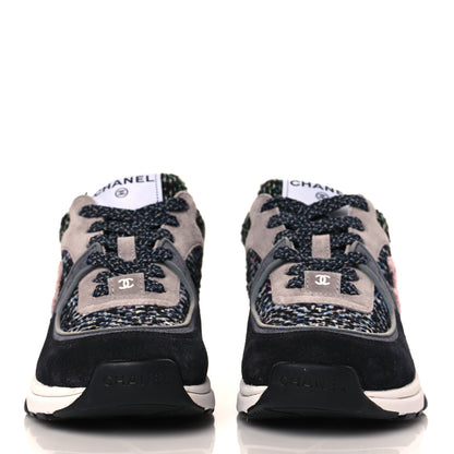 Chanel Tweed Suede CC Sneakers 36.5 Grey Pink Multicolor 2 of 8