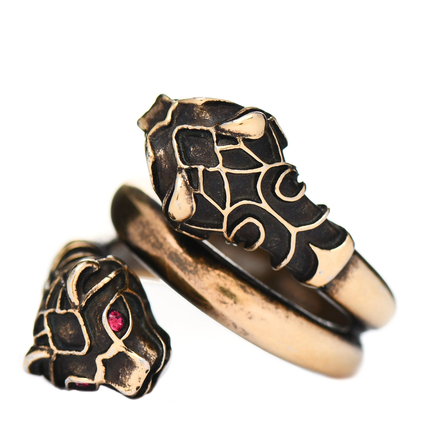 Tiger Heads Double Wrap Ring 59 8.75 Aged Gold