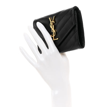 Saint Laurent Grain De Poudre Matelasse Chevron Small Monogram Envelope Wallet Black 2 of 8