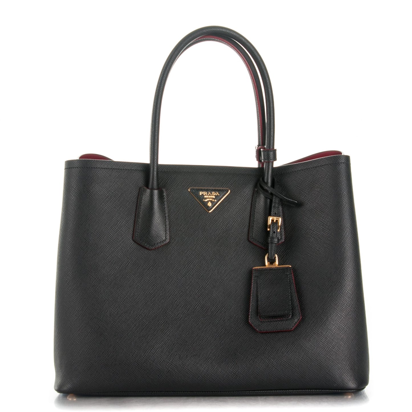 Saffiano Cuir Large Double Bag Nero Black Ciliegia