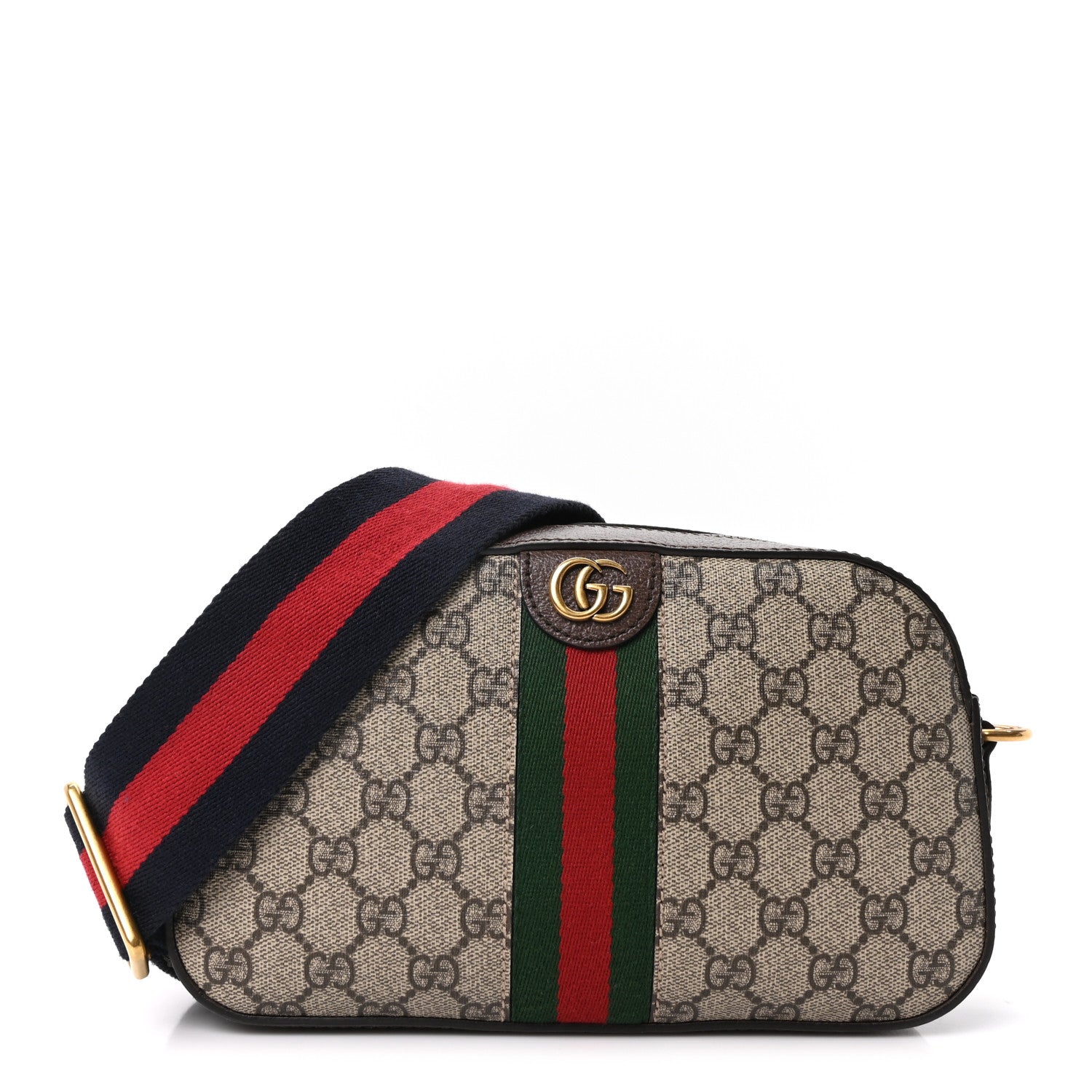 Gucci GG Supreme Monogram Textured Dollar Calfskin Web Ophidia Small Crossbody Bag Beige Ebony New Acero 1 of 11