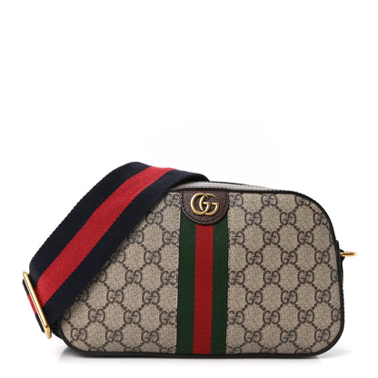Gucci GG Supreme Monogram Textured Dollar Calfskin Web Ophidia Small Crossbody Bag Beige Ebony New Acero 1 of 11