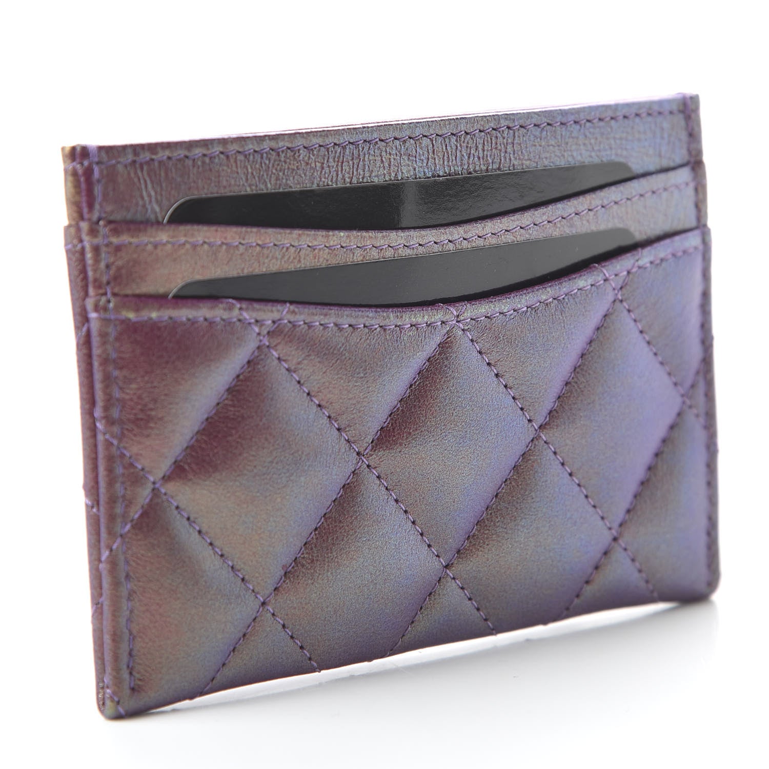 Chanel Iridescent Lambskin Quilted Card Holder Purple 3 of 10