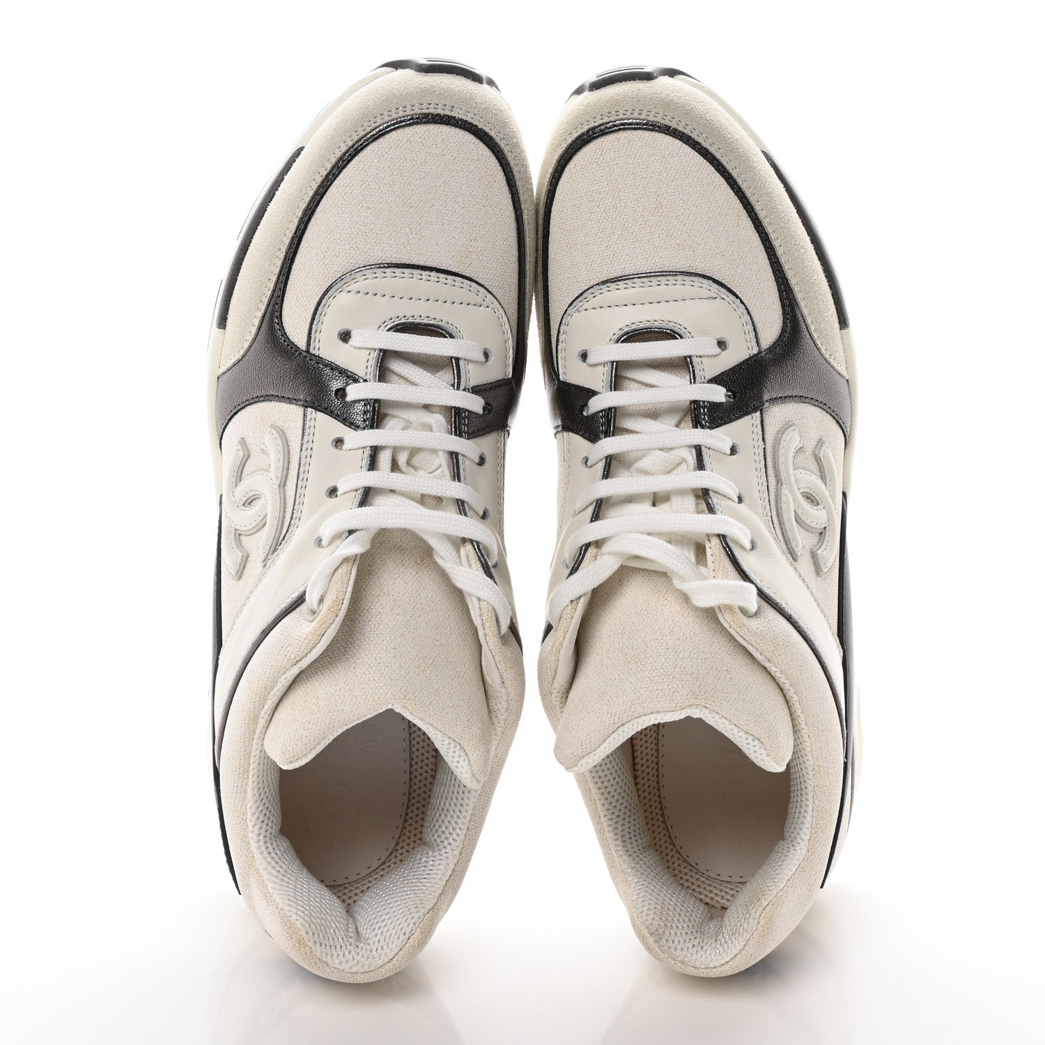 Chanel Suede Calfskin CC Sneakers 40 White Grey 2 of 9