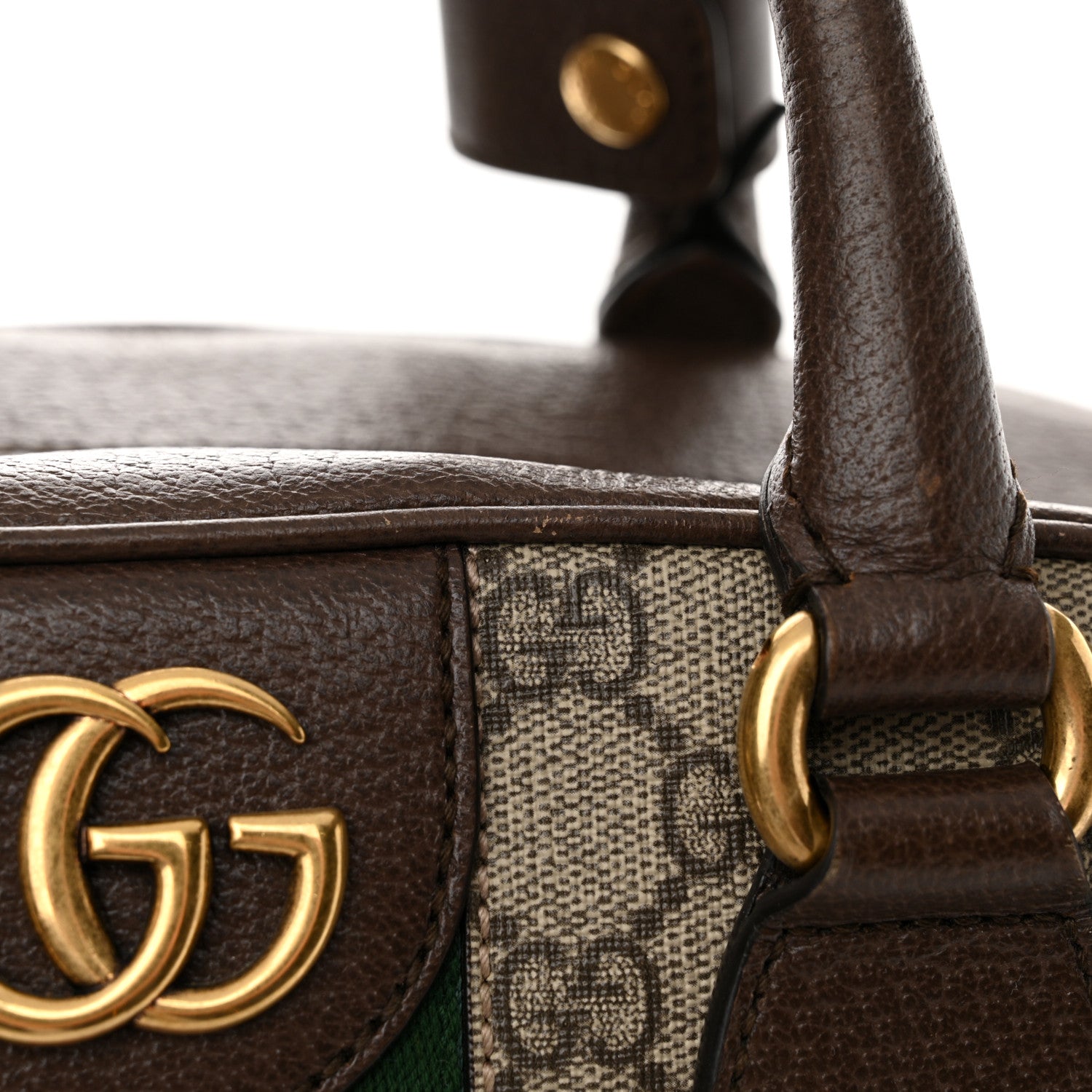 Gucci GG Supreme Monogram Textured Dollar Calfskin Web Medium Ophidia Top Handle Duffle Bag Beige Ebony New Acero 11 of 15