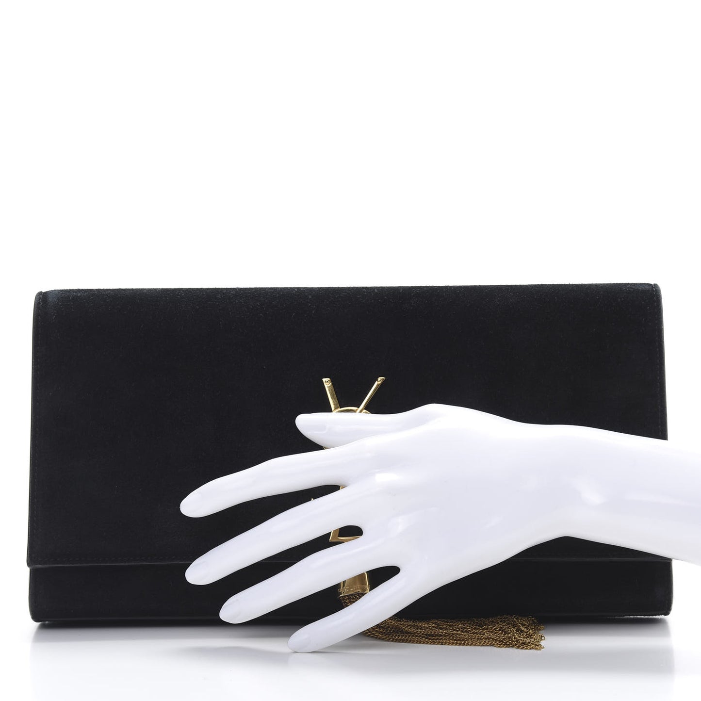 Suede Classic Monogram Cassandre Tassel Clutch Dark Brown