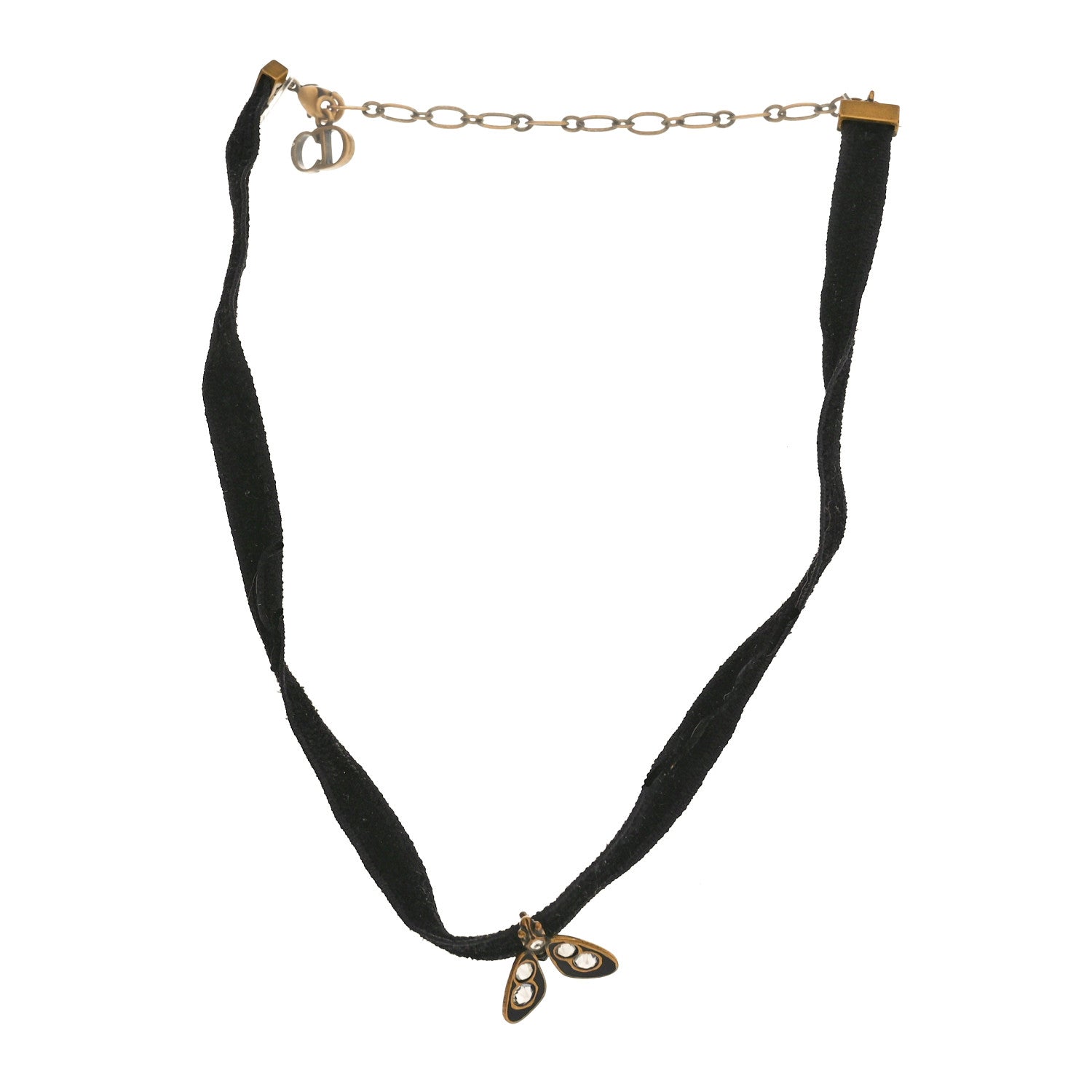 Christian Dior Velvet Ribbon Butterfly Choker Necklace Black 3 of 4