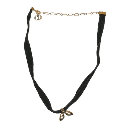 Christian Dior Velvet Ribbon Butterfly Choker Necklace Black 3 of 4
