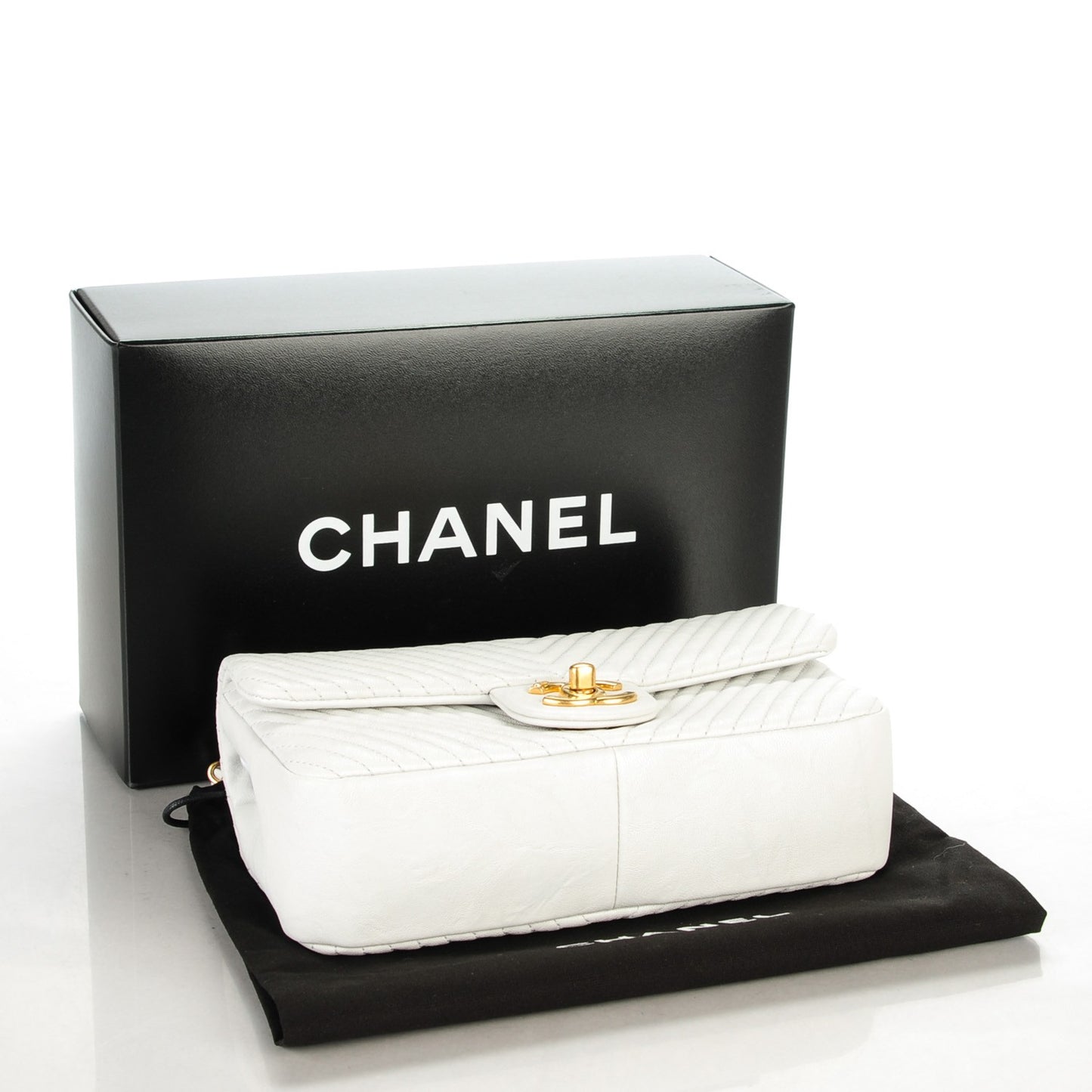 Wrinkled Lambskin Chevron Quilted Small Flap White