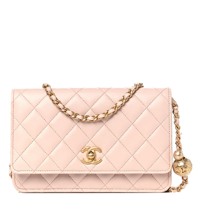 Chanel Lambskin Quilted CC Pearl Crush Wallet on Chain WOC Light Beige 1 of 11