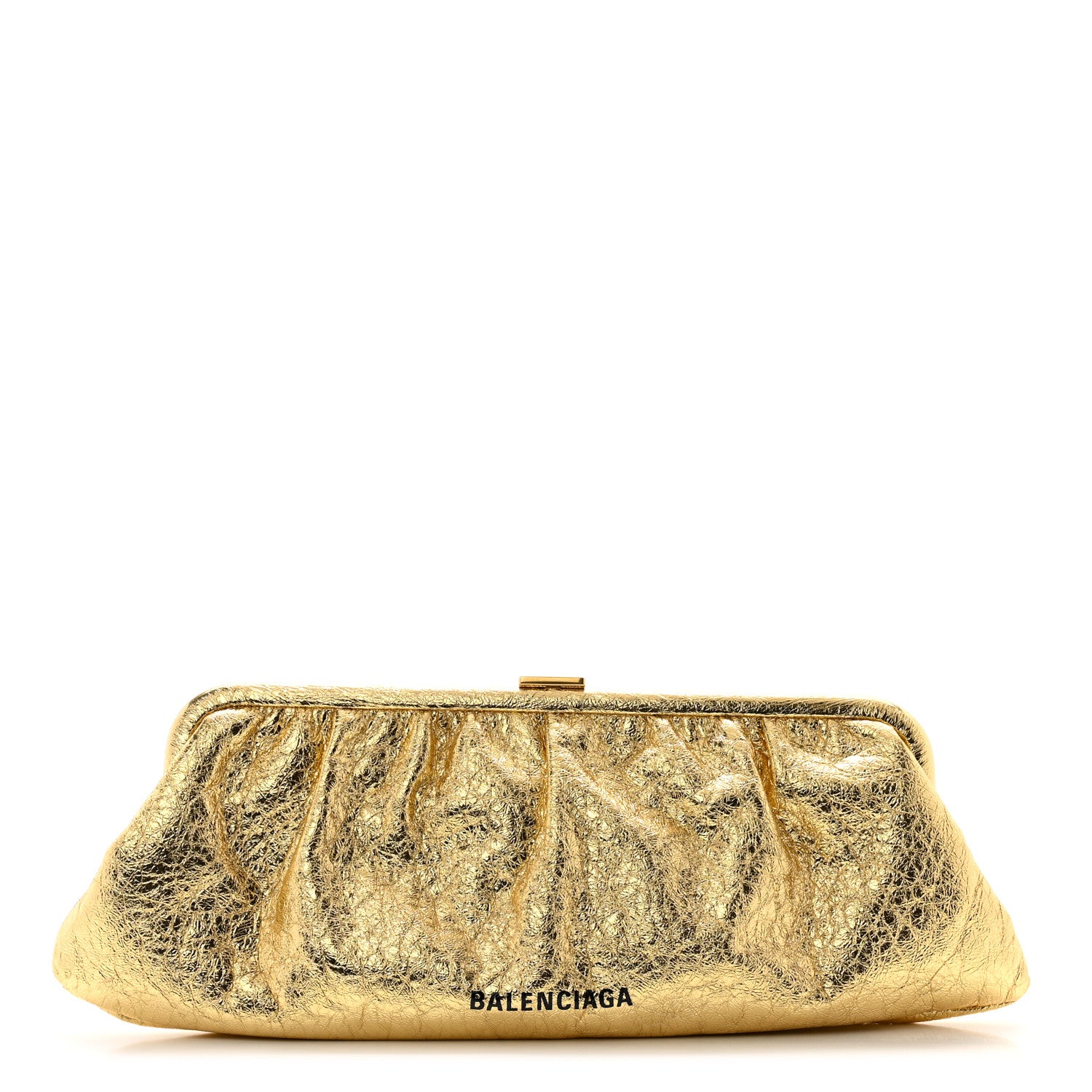 Balenciaga Metallic Textured Calfskin Logo XL Cloud Clutch Gold 1 of 9