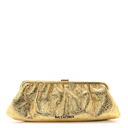 Balenciaga Metallic Textured Calfskin Logo XL Cloud Clutch Gold 1 of 9