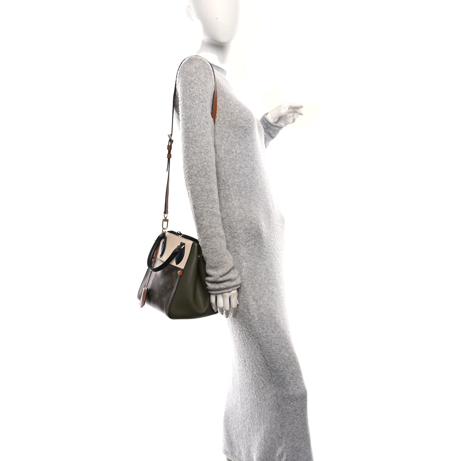 Louis Vuitton Calfskin Monogram Fold Tote Black Khaki Cream 2 of 9