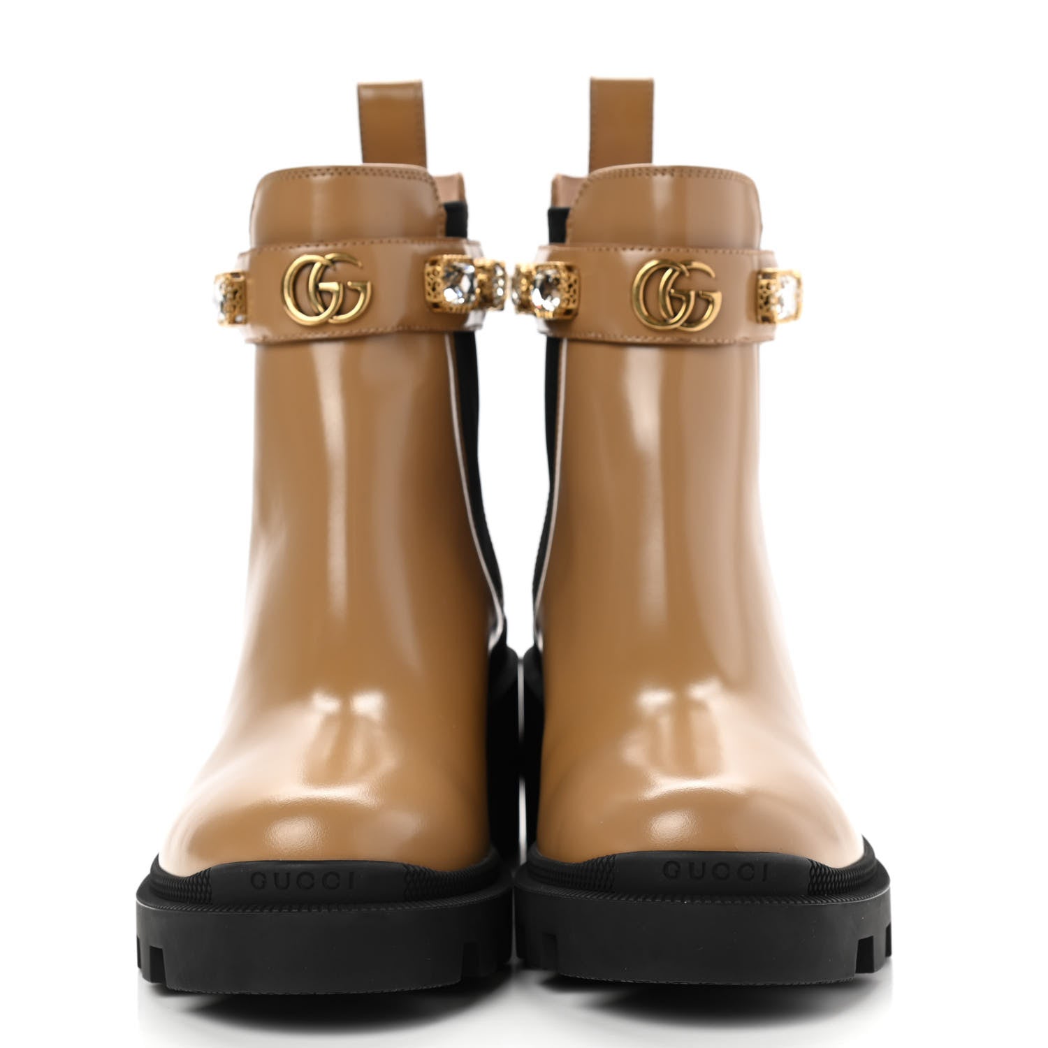 Gucci Calfskin Crystal GG Trip Chelsea Ankle Boots 37 Natural Tan 2 of 10