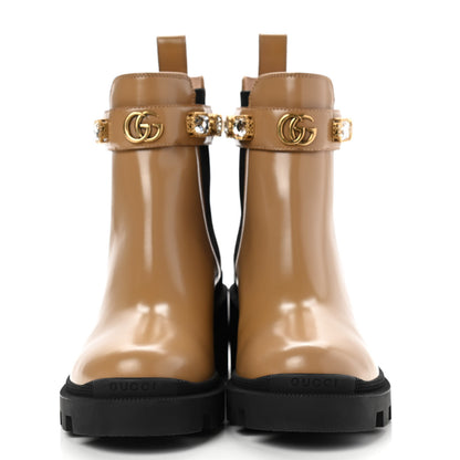 Gucci Calfskin Crystal GG Trip Chelsea Ankle Boots 37 Natural Tan 2 of 10