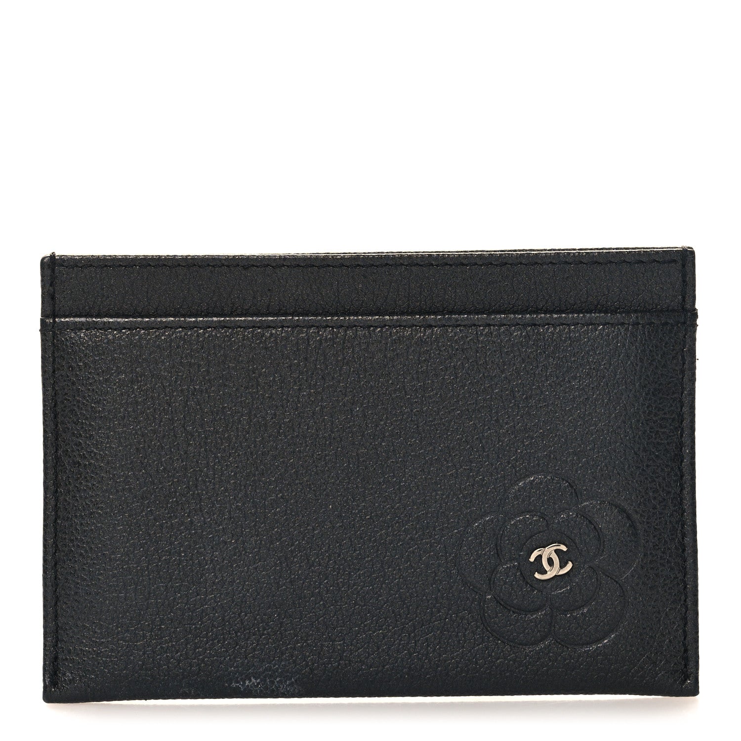 Chanel Goatskin Embossed Camellia Card Holder Black 1 of 10