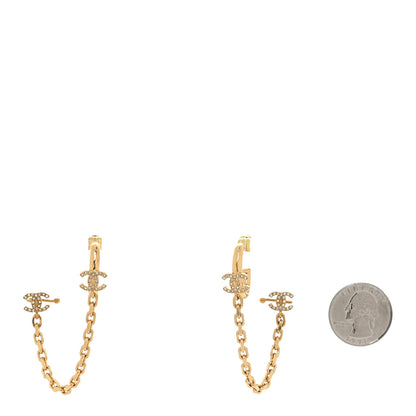 Chanel Crystal CC Chain Drop Earrings Gold 2 of 4