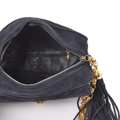 Chanel Suede Quilted CC Tassel Camera Case Black 5 of 10