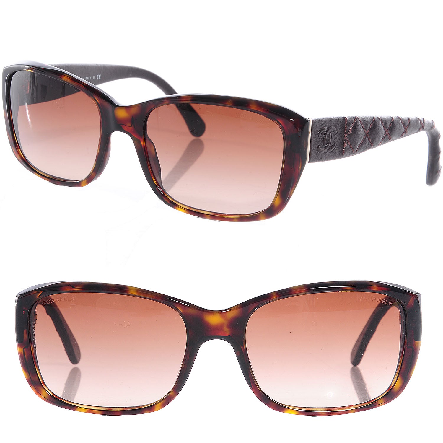 Chanel Leather Quilted CC Sunglasses 5201-Q Havana 1 of 5