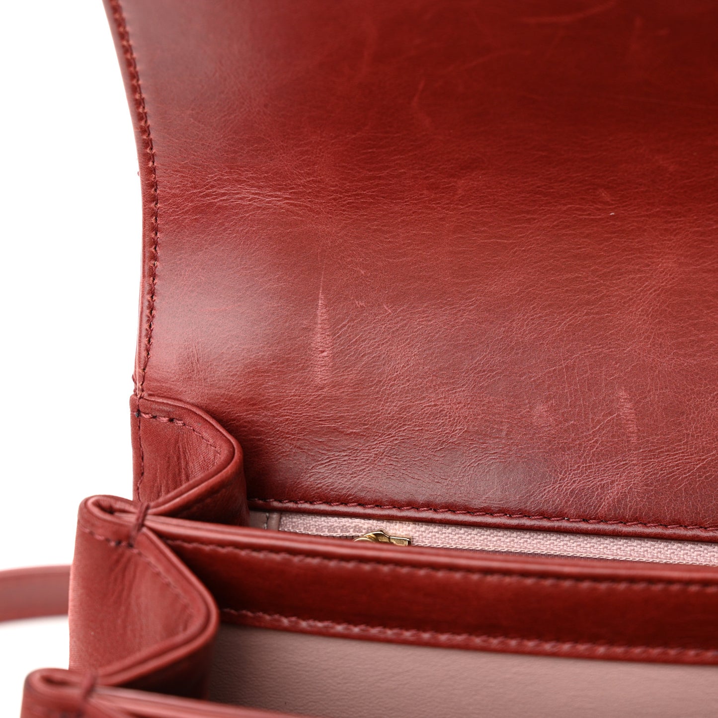 Iridescent Calfskin Quilted Mini Straight Lined Flap Red