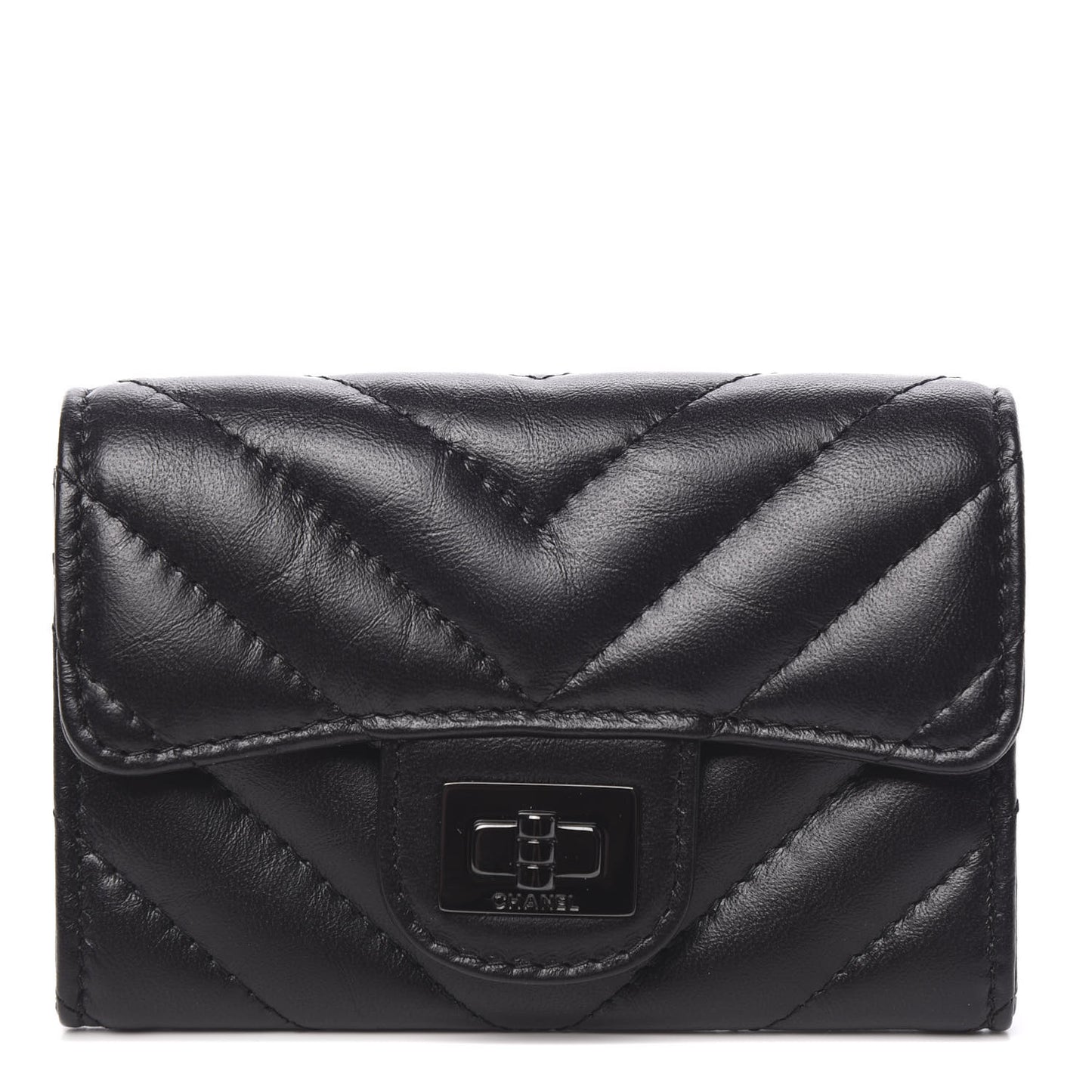 Aged Calfskin Chevron Quilted Reissue Card Holder Wallet So Black