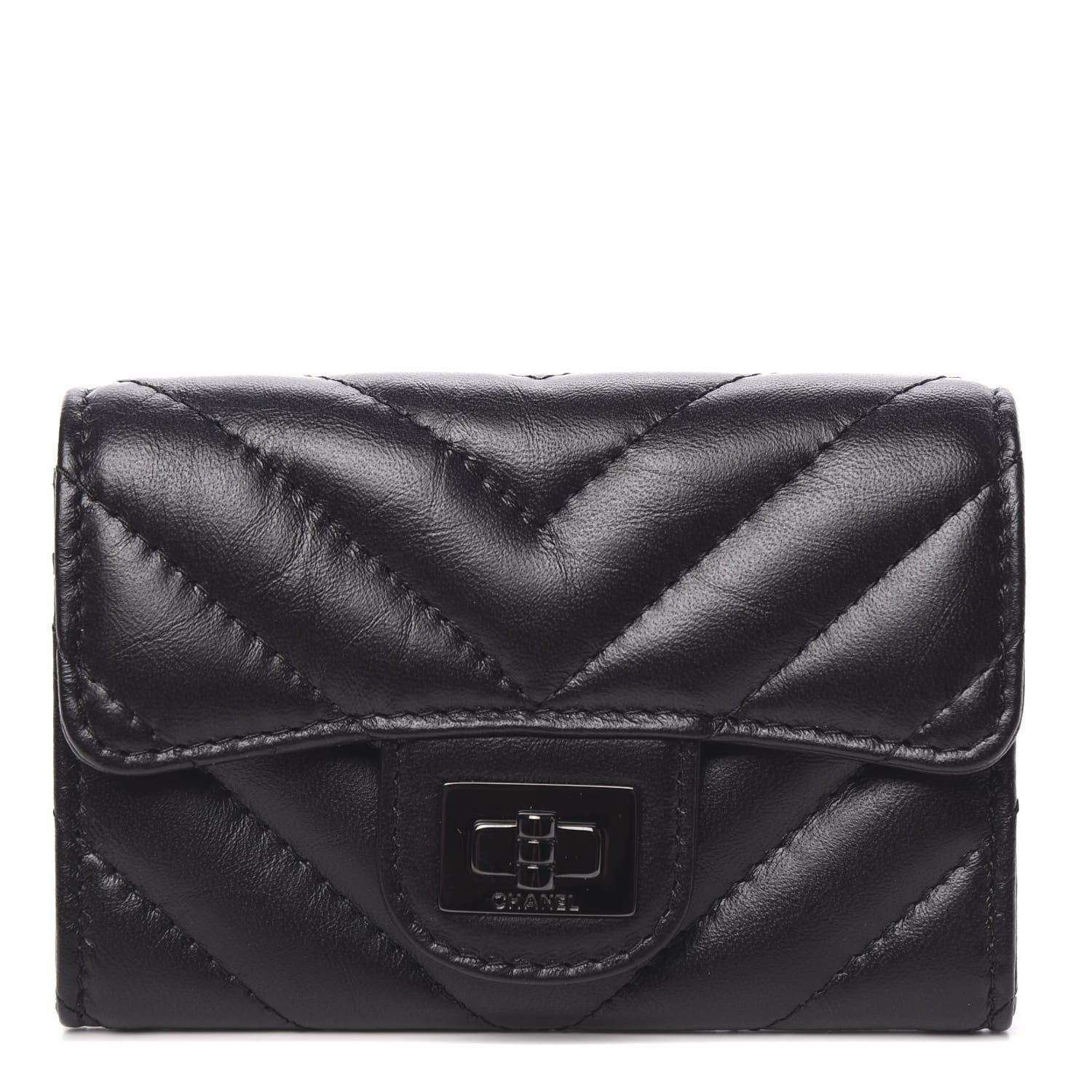 Chanel Aged Calfskin Chevron Quilted Reissue Card Holder Wallet So Black 1 of 8