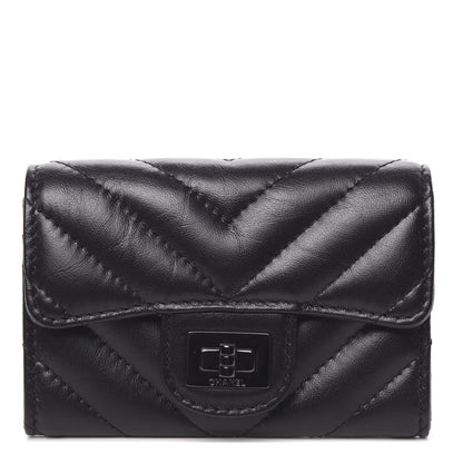 Chanel Aged Calfskin Chevron Quilted Reissue Card Holder Wallet So Black 1 of 8