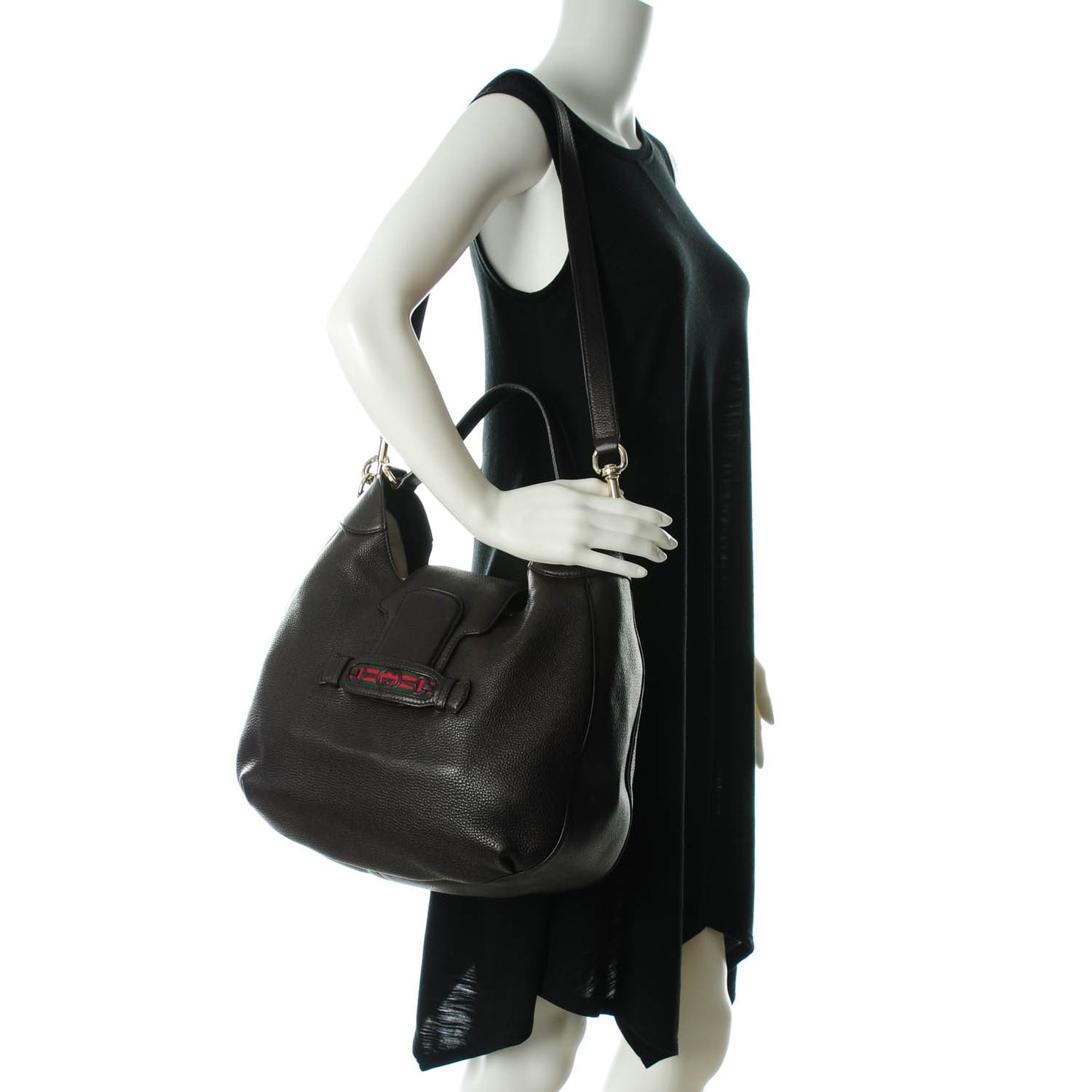 Calfskin Web Medium Dressage Hobo Coffee Brown