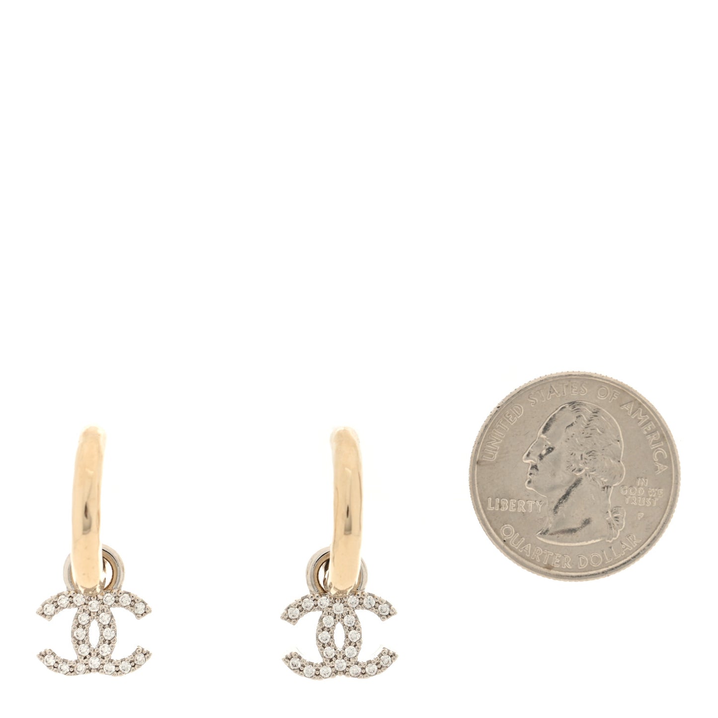 Crystal CC Hoop Drop Earrings Light Gold