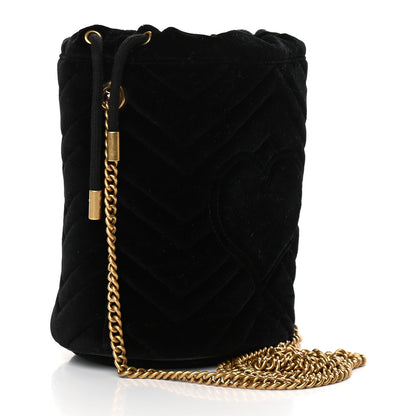 Gucci Velvet Matelasse Mini GG Marmont 2.0 Bucket Bag Black 2 of 8
