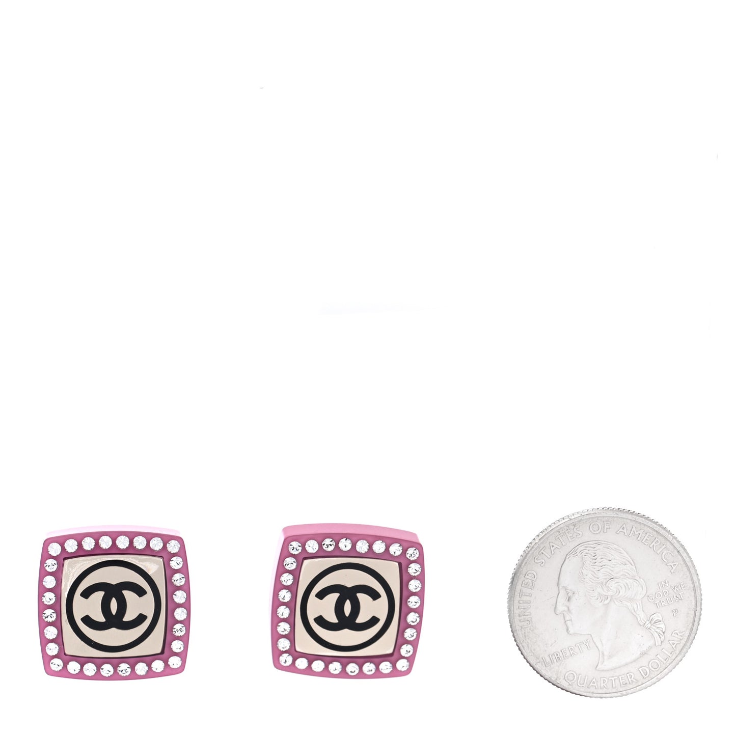 Metal Resin Crystal CC Square Earrings Gold White Pink