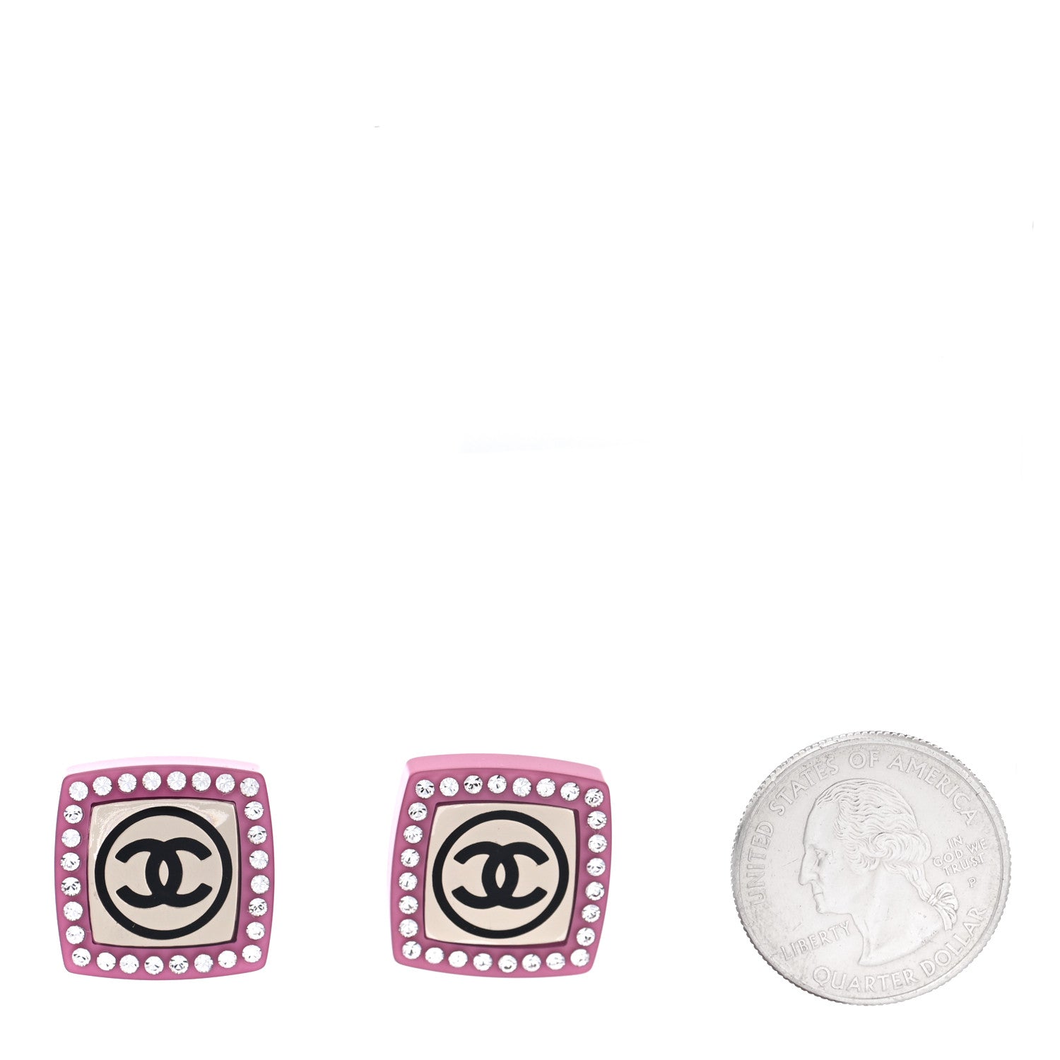 Chanel Metal Resin Crystal CC Square Earrings Gold White Pink 2 of 5