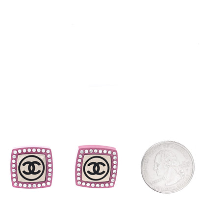 Chanel Metal Resin Crystal CC Square Earrings Gold White Pink 2 of 5