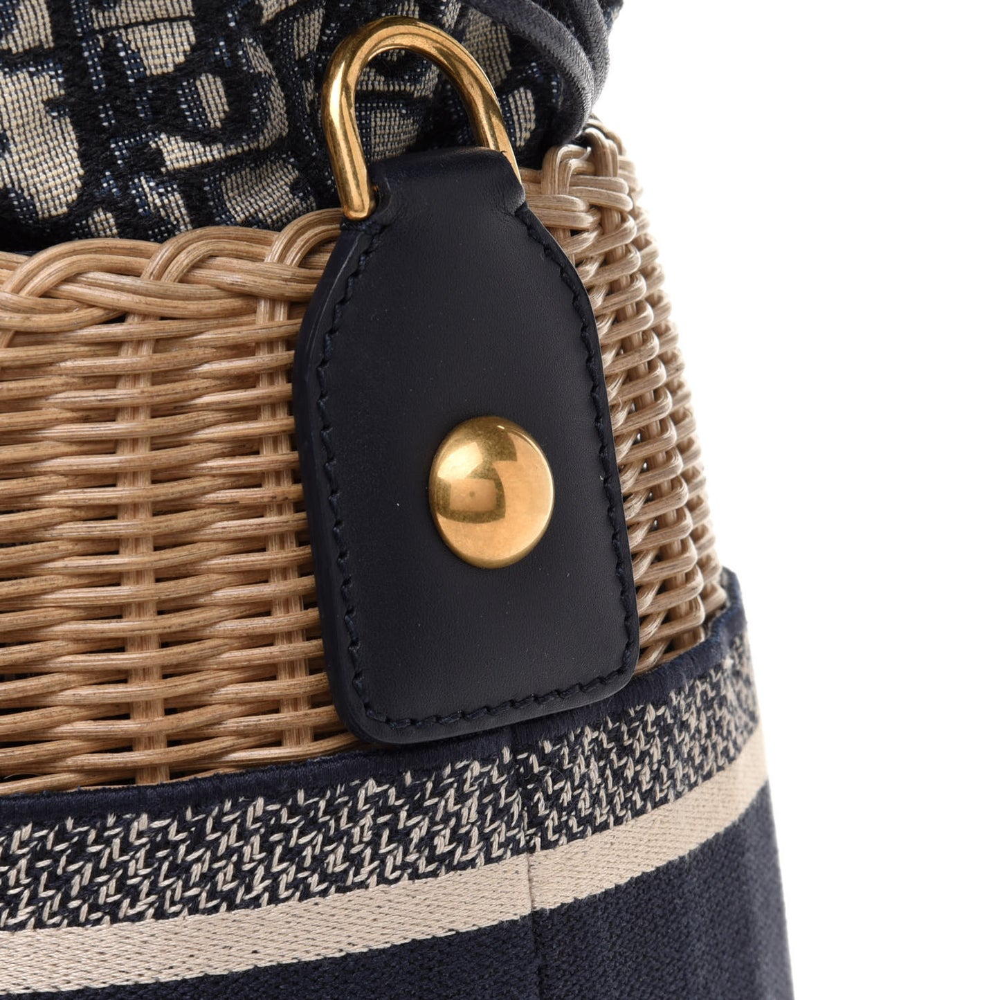 Wicker Oblique Drawstring Bucket Bag Blue