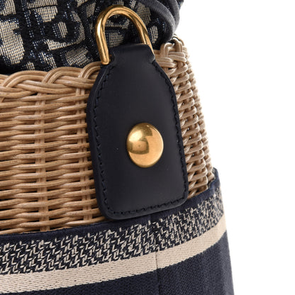 Christian Dior Wicker Oblique Drawstring Bucket Bag Blue 10 of 13