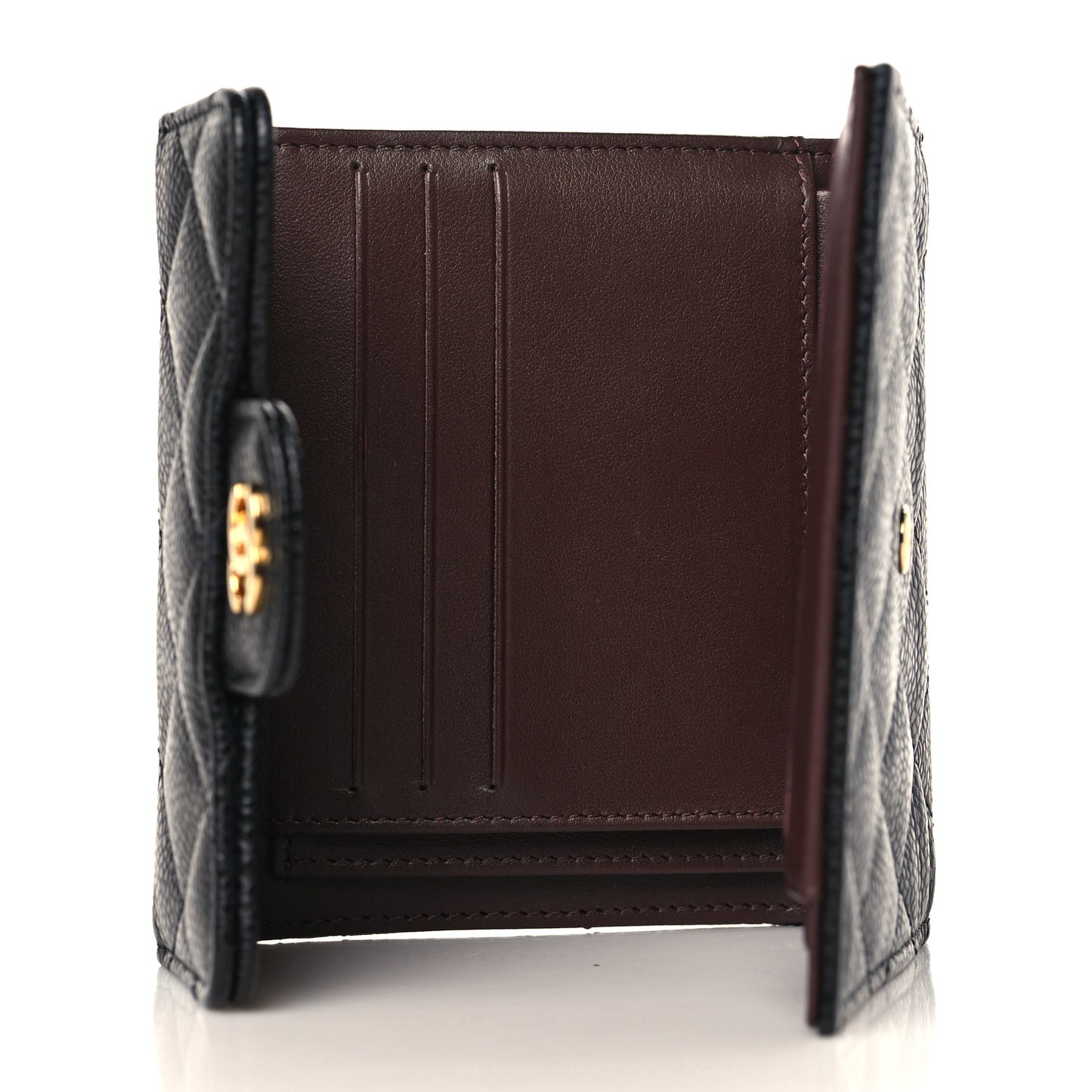 Caviar Quilted Compact Flap Wallet Black