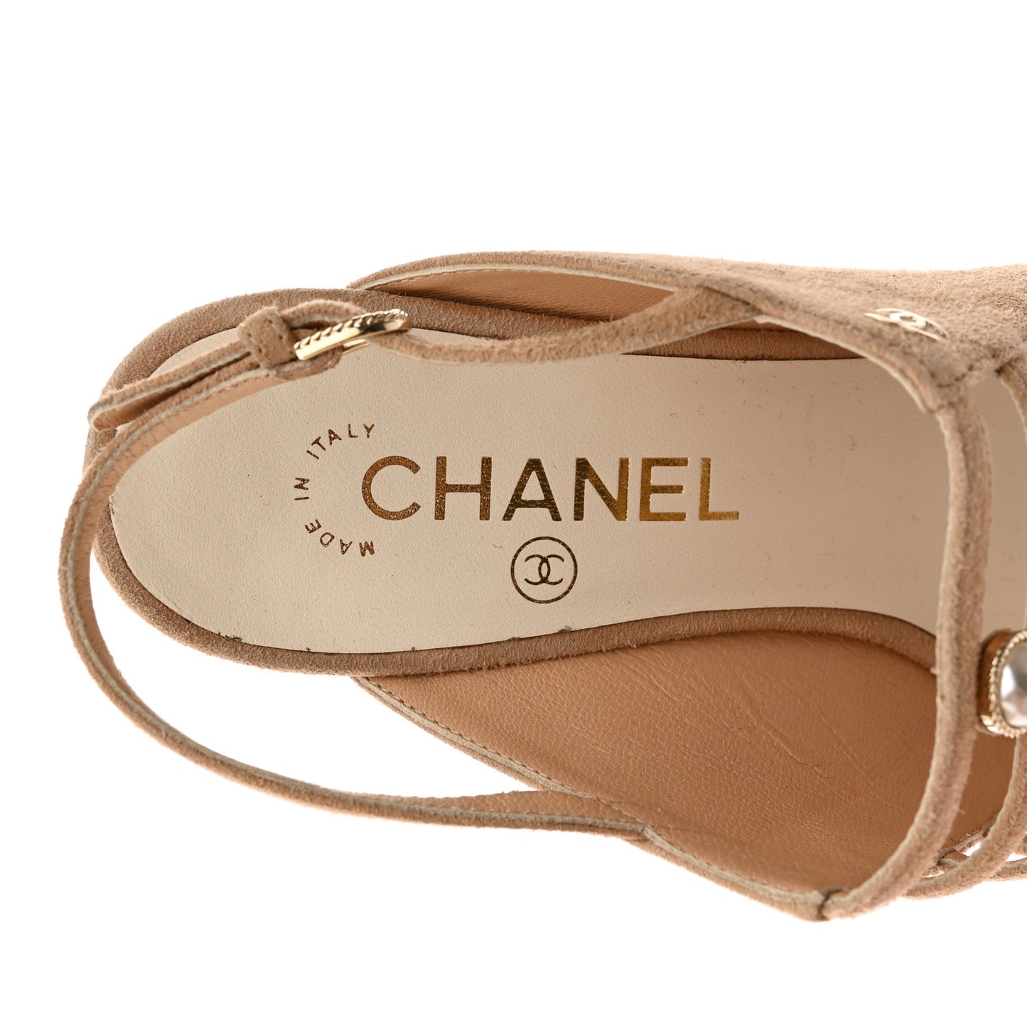 Suede Pearl Open Toe Caged Sandals 37.5 Beige