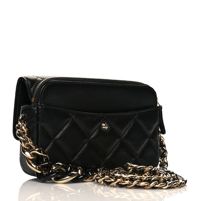 Chanel Lambskin Quilted Resin Bi-Color Flap Phone Holder With Chain Black 3 of 12