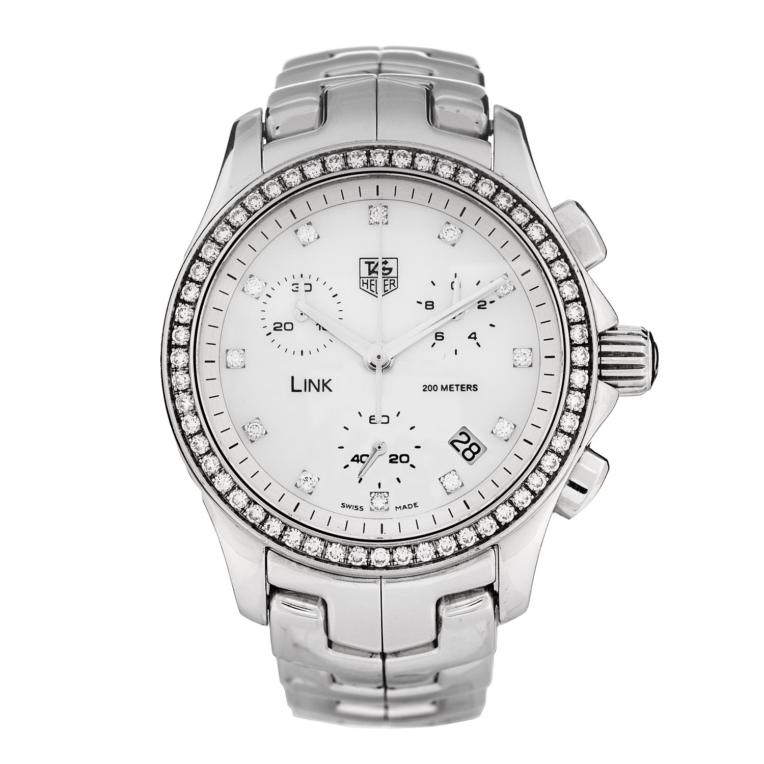 Tag Heuer Stainless Steel Diamond Bezel Mother of Pearl 33mm Link Quartz Watch CFJ1314 1 of 4