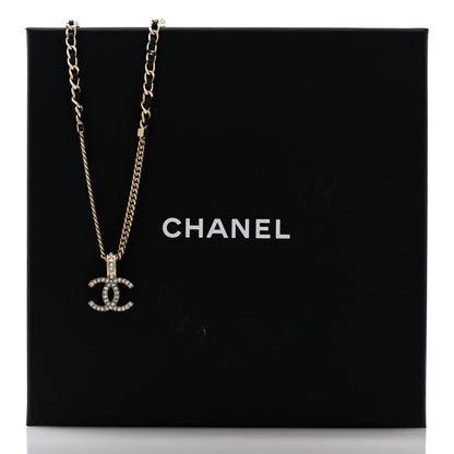 Chanel Lambskin Crystal CC Chain Pendant Necklace Black Gold 5 of 5