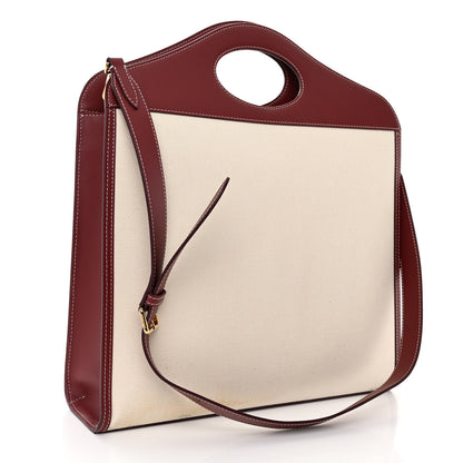 Burberry Canvas Smooth Calfskin Two Tone Medium Pocket Bag Natural Garnet Geranium 3 of 10