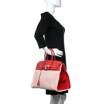 Hermes Swift Twill H Fray Fray Birkin 35 Rouge de Coeur Ecru 3 of 10