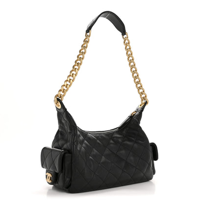 Chanel Shiny Lambskin Quilted Trendy Pockets Hobo Black 3 of 10