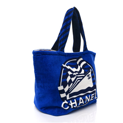 Chanel Terry Cloth Cotton La Pausa Bay Reversible Beach Tote Blue 4 of 17