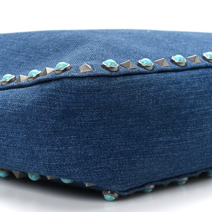 Valentino Garavani Denim Small Guitar Strap Rockstud Rolling Flip-Lock Messenger Bag Blue 7 of 8